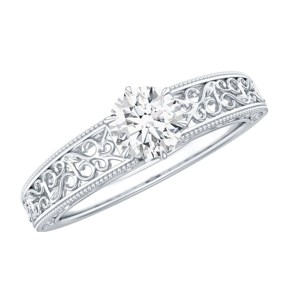 Rosec Jewels Vintage Inspired Lab Grown Diamond Promise Ring - Filigree Ring for Women - EF-VS Quality - with Jewelry Box, 925 Sterling Silver, US 4.00