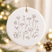 Vintage Inspired Flowers Botanical Naturalist Cottagecore Christmas Ornament, Holiday Keepsake Gift, Ceramic Ornament