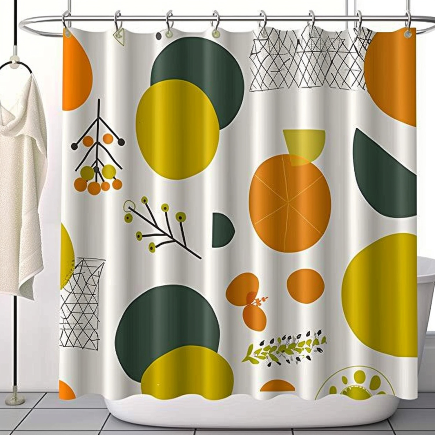 VintageInspired Forest Green and Gold Shower Curtain Set Retro Mid