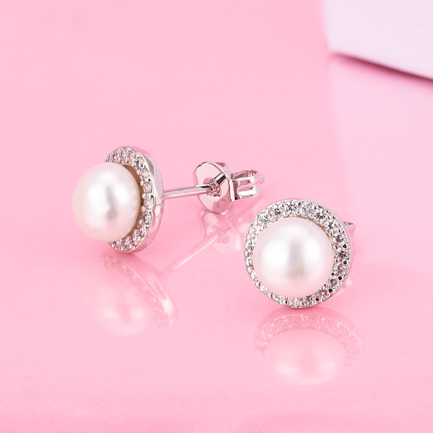 AMY AND ANNETTE Vintage-Inspired Freshwater Cultured Pearl and White Topaz Halo Earrings