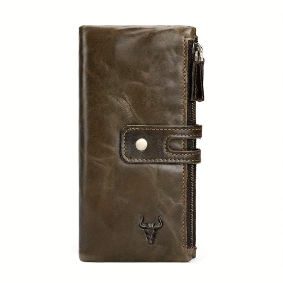 Vintage-Inspired Genuine Leather Women's Wallet - Large Capacity, RFID Blocking, Credit Card Holder Long Wallet with Button Closure