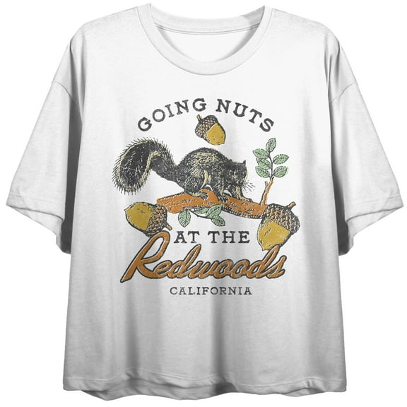 Vintage-Inspired Going Nuts at the Redwoods California Travel Women's Cropped Tee-Medium