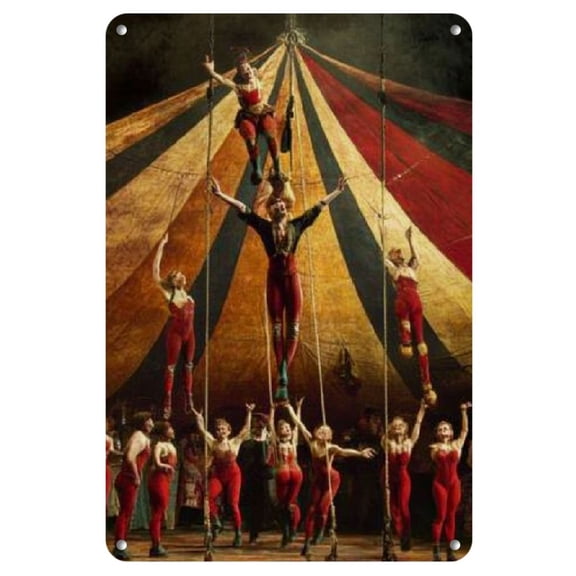 Vintage-Inspired Gravity-Defying Acrobats Wall Art - Abstract Performers in Red & Golden, Iron Decor for Home, Office, and Circus Tents