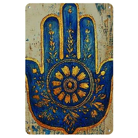 Vintage- Inspired Hamsa Hand Metal Wall Art - Decor for Home, Or Garage