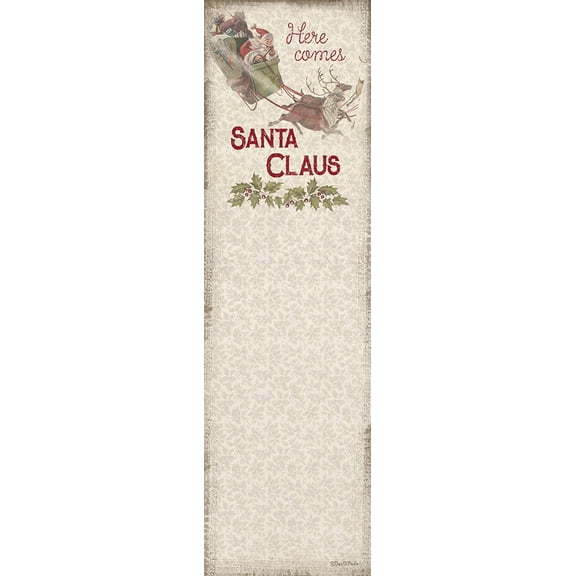Vintage Inspired Here Comes Santa Claus Magnetic List Notepad for Refrigerator, Home or Office