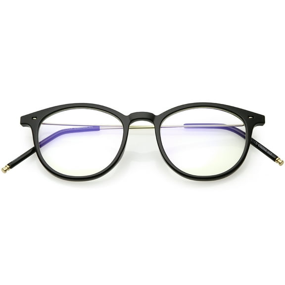 Vintage Inspired Horn Rimmed Glasses Ultra Thin Arms Round Clear Lens 48mm (Black Gold / Clear)