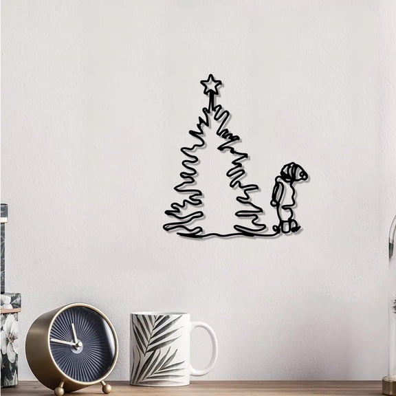 Vintage-Inspired Kid & Pine Tree Metal Wall Art, Weather-Resistant Iron Christmas Winter Decor Ideal for Porch or Home Wall Perfect Christmas Art Gift for Holiday Enthusiasts