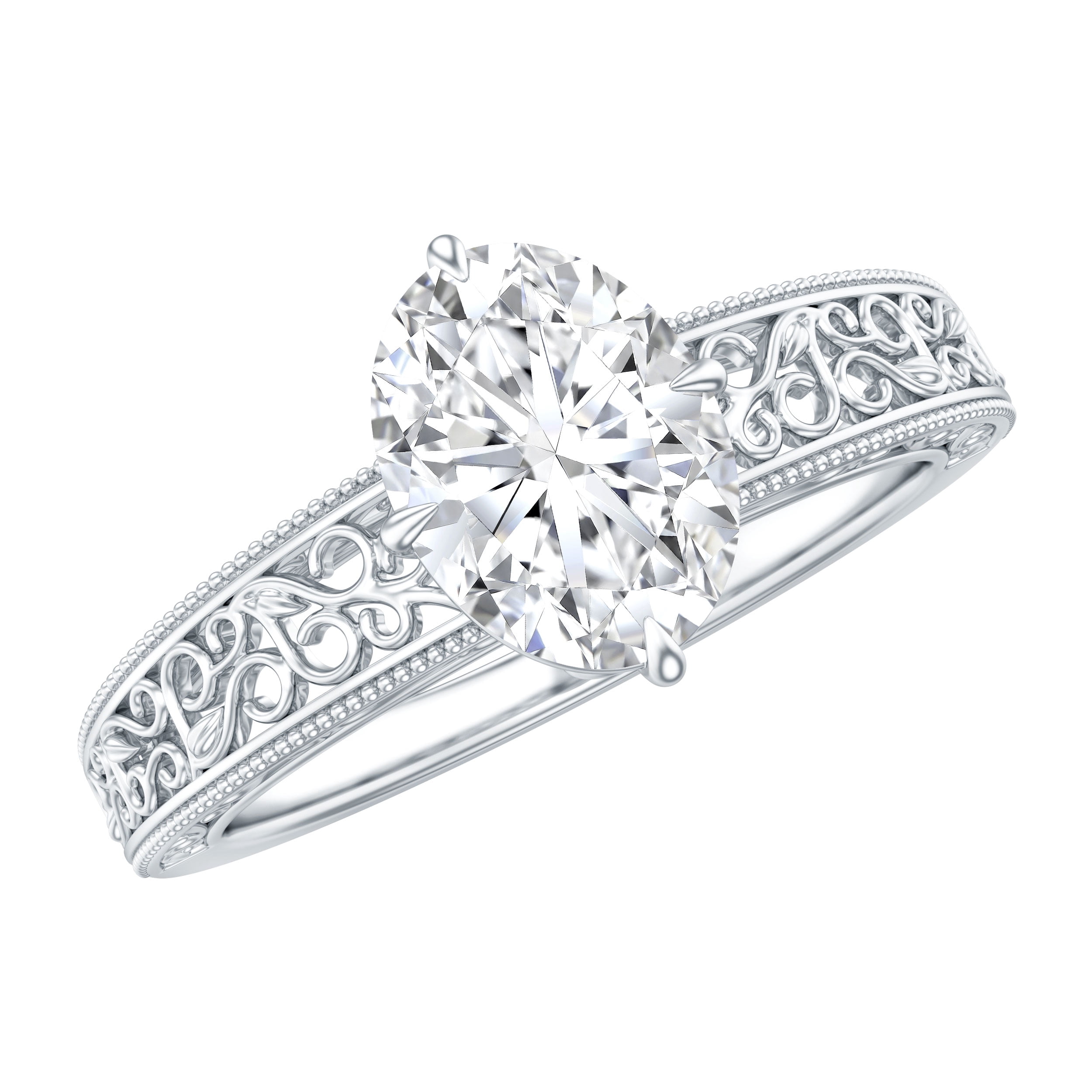 Rosec Jewels Vintage Inspired Lab Diamond Oval Engagement Ring - 1 Carat - Ready To Gift for Women, 10K White Gold, US 4.50