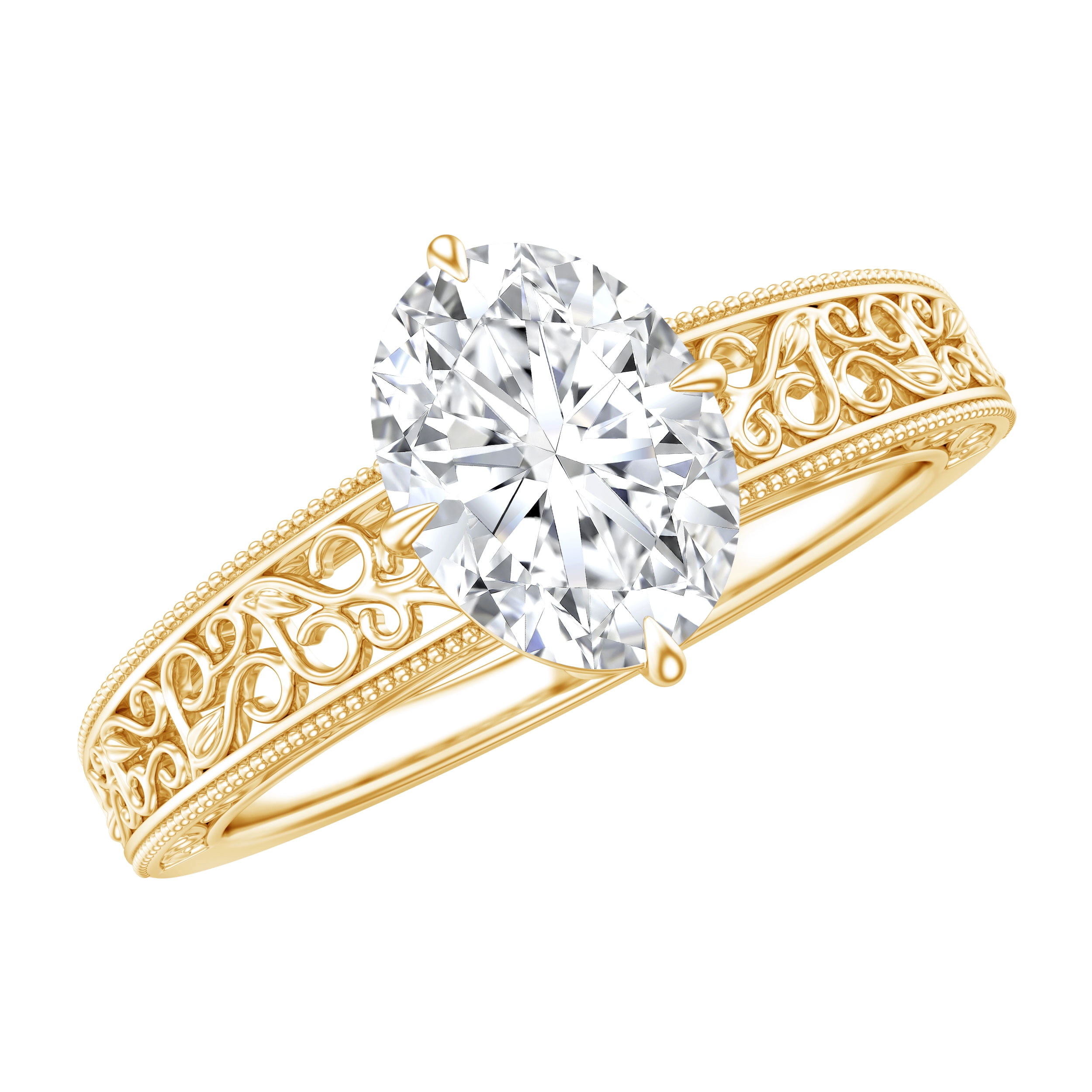 Rosec Jewels Vintage Inspired Lab Diamond Oval Engagement Ring - 1 Carat - Ready To Gift for Women, 10K Yellow Gold, US 9.00