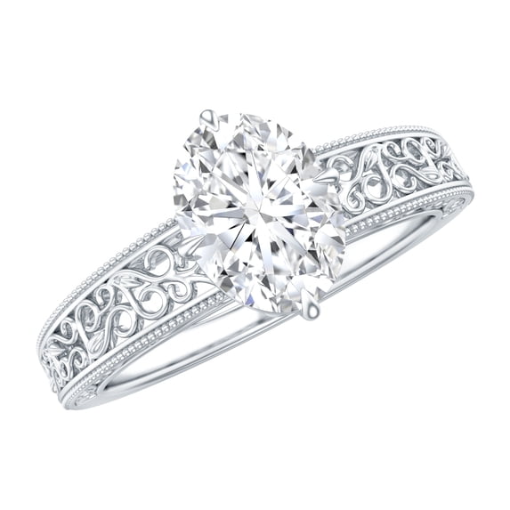 Rosec Jewels Vintage Inspired Lab Diamond 6x8 mm Oval Engagement Ring - Ready To Gift for Women, 14K White Gold, US 6.00