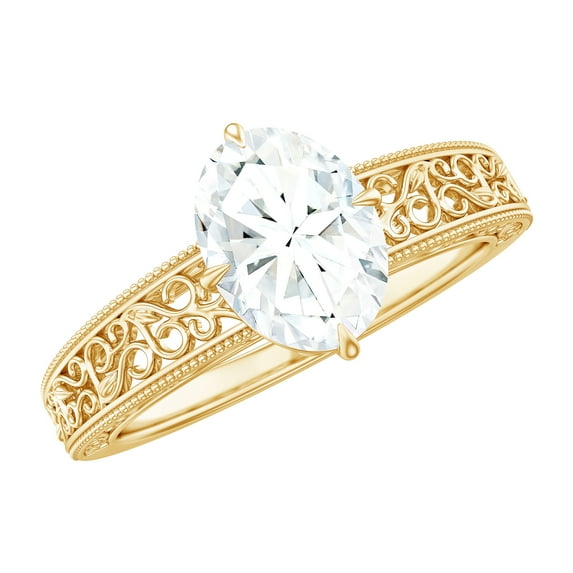 Rosec Jewels Vintage Inspired Lab Diamond 6x8 mm Oval Engagement Ring - Ready To Gift for Women, 14K Yellow Gold, US 12.00