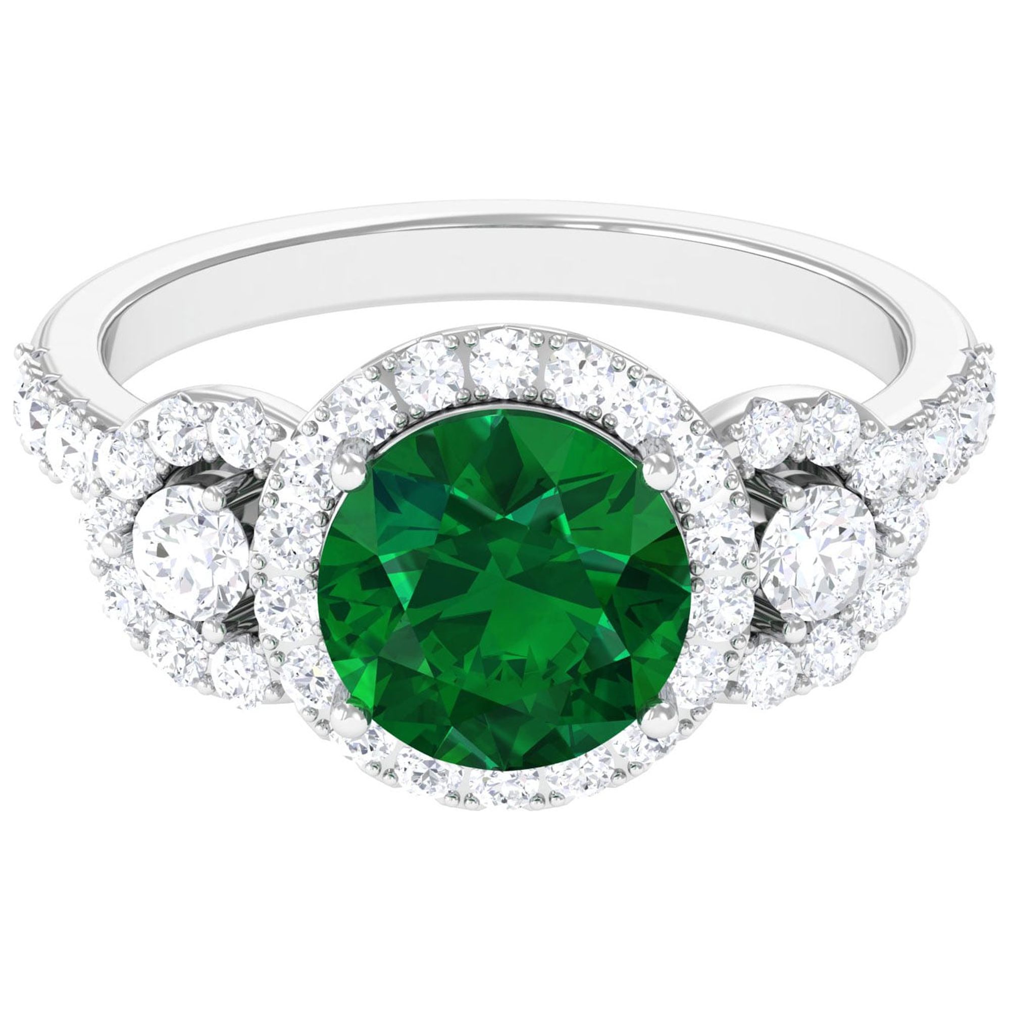 Vintage Inspired Lab Grown Emerald Ring with Moissanite for Women