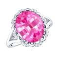 thumbnail image 1 of Rosec Jewels Lab Grown Pink Sapphire Oval Engagement Ring with Diamond - 10X12 mm - Vintage Style Ring - AAAA Quality Certified, 925 Sterling Silver, US 4.00, 1 of 8