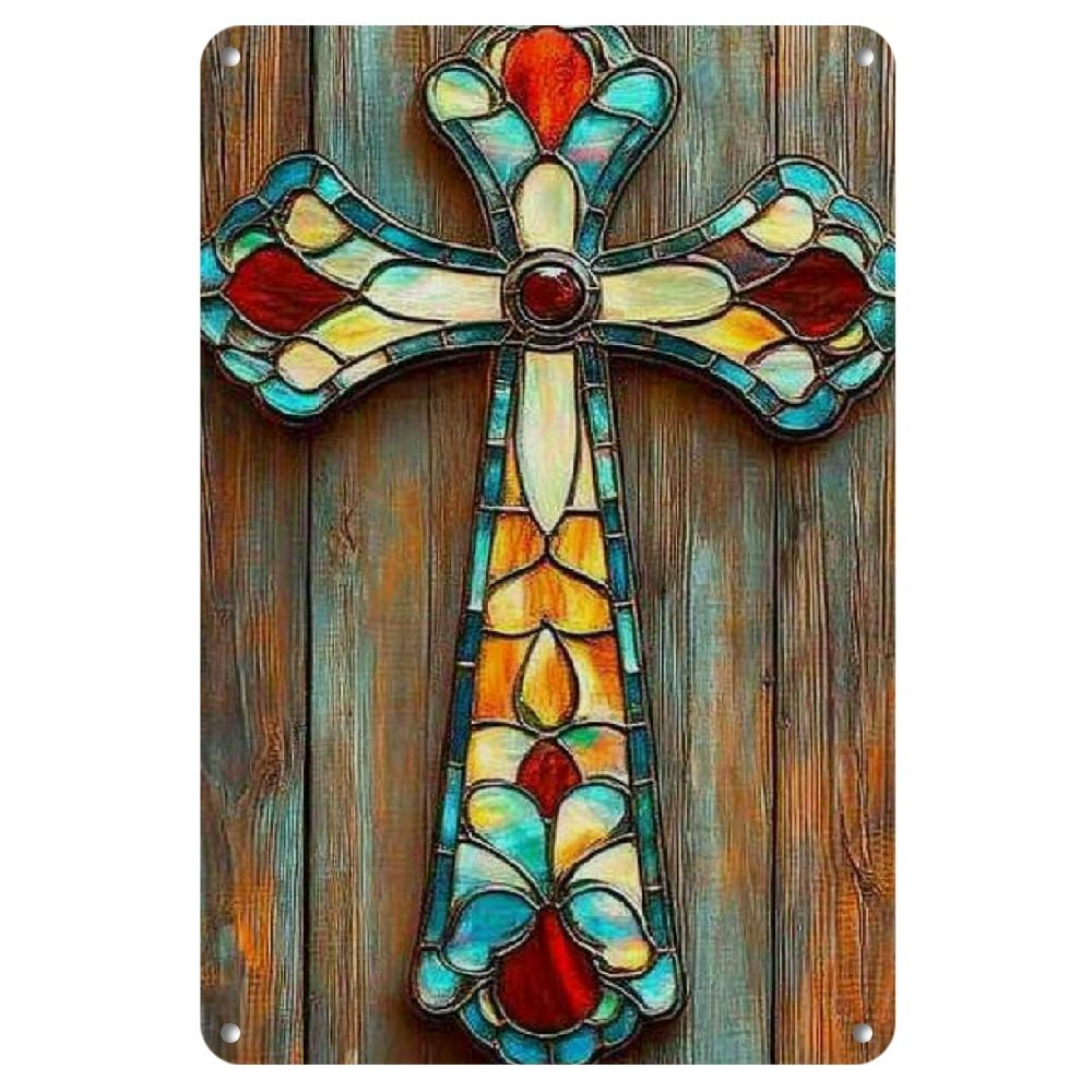 Vintage-Inspired Metal Cross Wall Decor Sign - Easy Hang, Fade ...