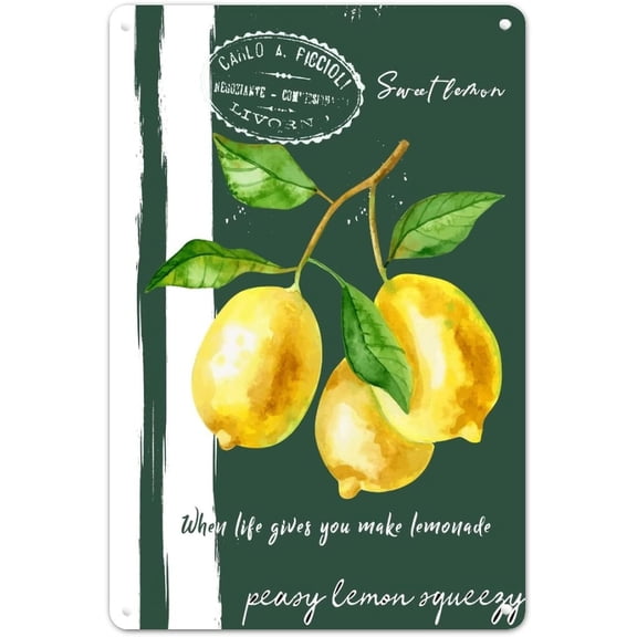 Vintage Inspired Metal Lemon Quote Tin Sign 12x8 Inch Wall Plaque for Outdoor Indoor Decor