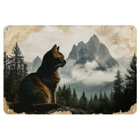 Vintage-Inspired Metal Wall Art Decor with Iron Construction - Adaptable Decor for Home, Office, and Cafes Featuring Nature-Inspired Cat Silhouette Design