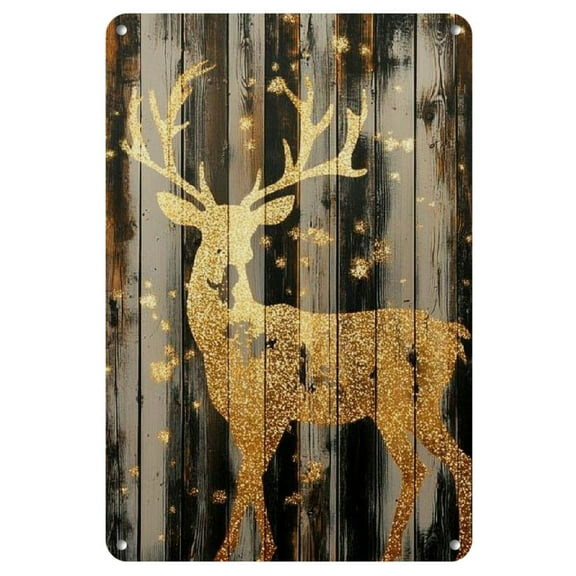 Vintage-Inspired Metal Wall Art - Rustic Deer Silhouette with Golden Accents, Vertical Rectangle, Iron - Perfect for Living Room, Bedroom, Bathroom Decor, Western Home Decor