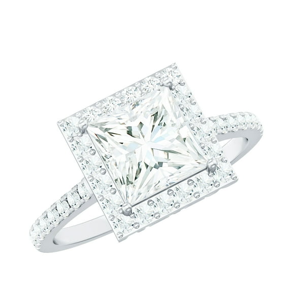 Rosec Jewels Certified Moissanite Princess Cut Engagement Ring 3 Carat - Moissanite Halo Ring - 8 mm - D-VS1 Quality, 14K White Gold, US 12.00