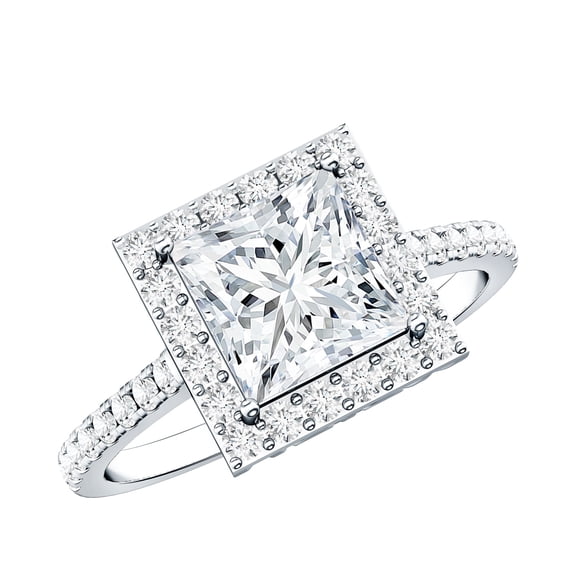 Rosec Jewels Certified Moissanite Princess Cut Engagement Ring 3 Carat - Moissanite Halo Ring - 8 mm - D-VS1 Quality, 925 Sterling Silver, US 4.00