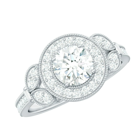 Rosec Jewels Vintage Inspired Moissanite Engagement Ring for Women - D-VS1 Grade, 10K White Gold, US 8.50