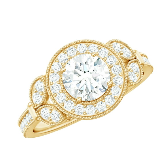 Rosec Jewels Vintage Inspired Moissanite Engagement Ring for Women - D-VS1 Grade, 14K Yellow Gold, US 11.50