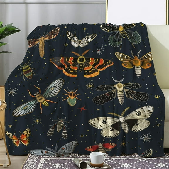 [Vintage-Inspired Multipurpose Flannel Blanket] Vintage-Inspired Insect World Print Flannel Throw Blanket - Soft, Warm, and Comfortable for Sofa, Bed, Car, Office