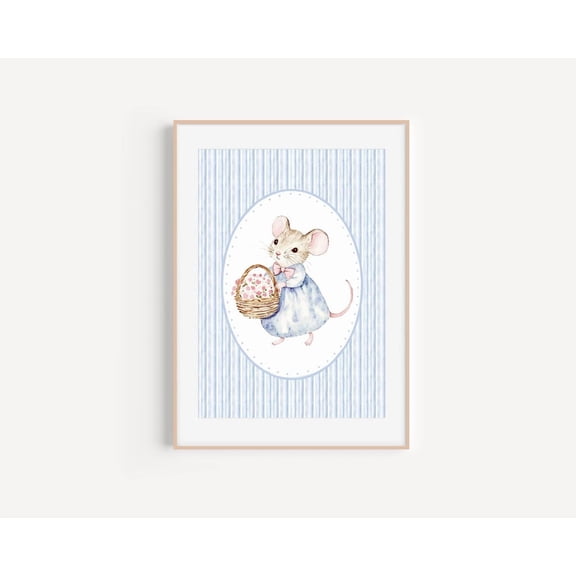 Vintage-Inspired Peter Rabbit Mouse Nursery Print Blue Cottagecore Wall Art for Children's Rooms Poster Decor, Unframed Poster Size 8x12 F03.1.22l525