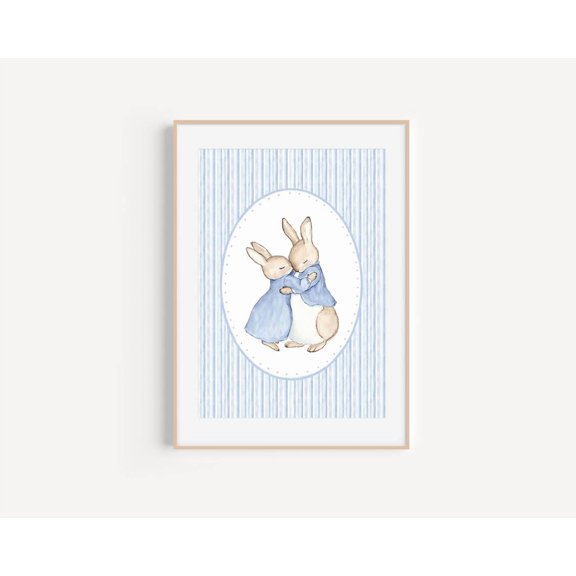 Vintage-Inspired Peter Rabbit Nursery Print Blue Cottagecore Wall Art for Children's Rooms Poster Decor, Unframed Poster Size 12x18 F03.1.22l529