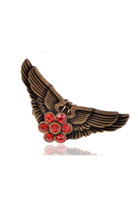 Vintage Inspired Polish Ruby Flower Center Pilot Aviator Angel Bird Wings Stretch Ring
