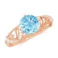 thumbnail image 1 of Vintage Inspired Ring - Aquamarine Solitaire Ring with Diamond for Women, 14K Rose Gold, US 7.00, 1 of 4