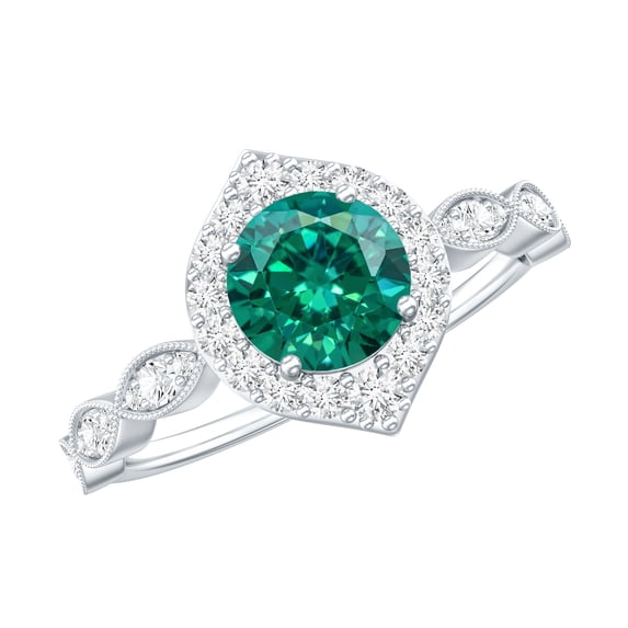 Rosec Jewels Vintage Style Lab Grown Emerald Engagement Ring - AAAA Grade - Emerald Diamond Ring for Women - with Jewelry Box, 10K White Gold, US 12.00