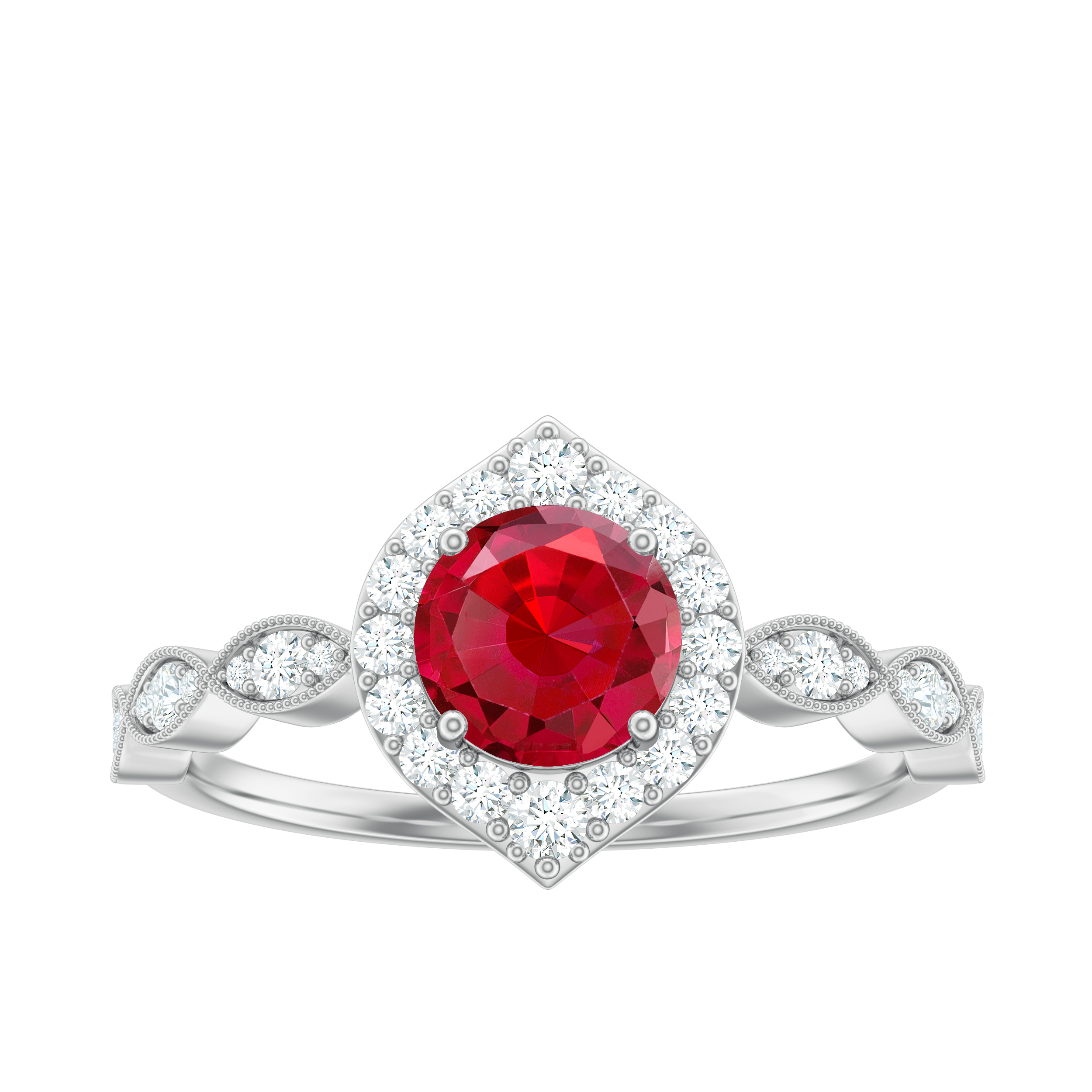 Vintage Inspired Ring Lab Created Ruby Ring with Moissanite in Gold