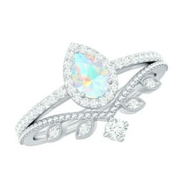 Rosec Jewels Vintage Inspired Ring Set for Women - Ethiopian Opal Ring Set with Diamond (5X7 mm), 925 Sterling Silver, US 4.00