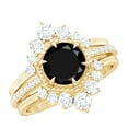 thumbnail image 1 of Rosec Jewels Real Black Spinel Wedding Bridal Ring Set of 3 - Vintage Style Engagement Ring with Enhancer - AAA Quality, 18K Yellow Gold, US 5.50, 1 of 7