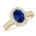 thumbnail image 1 of Rosec Jewels Vintage Inspired Ring for Women - Created Blue Sapphire Ring with Diamond Halo, 10K Yellow Gold, US 9.50, 1 of 8