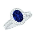 thumbnail image 1 of Rosec Jewels Vintage Inspired Ring for Women - Created Blue Sapphire Ring with Diamond Halo, 18K White Gold, US 7.50, 1 of 8