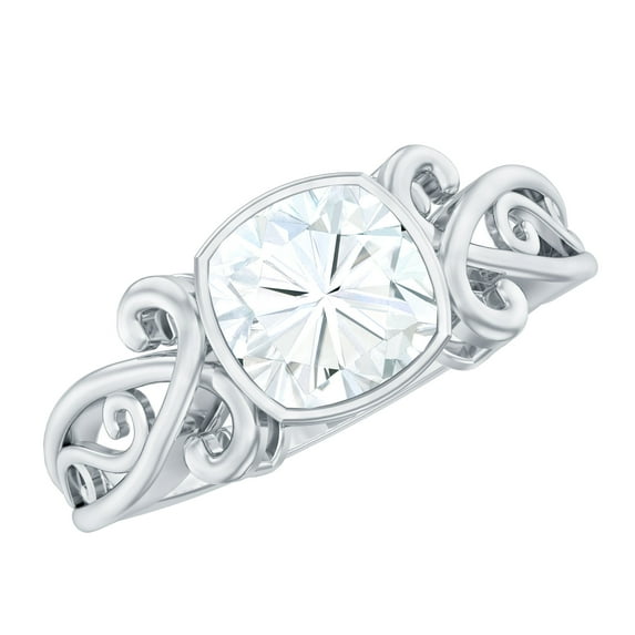 Rosec Jewels Moissanite Cushion Cut Engagement Ring 3 Carat - Vintage Style Ring - 8 mm - D-VS1 Quality Certified, 10K White Gold, US 8.50