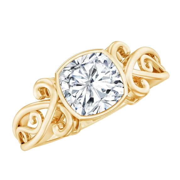 Rosec Jewels Moissanite Cushion Cut Engagement Ring 3 Carat - Vintage Style Ring - 8 mm - D-VS1 Quality Certified, 10K Yellow Gold, US 7.00