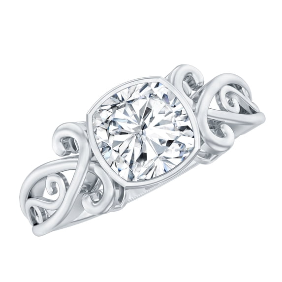 Rosec Jewels Moissanite Cushion Cut Engagement Ring 3 Carat - Vintage Style Ring - 8 mm - D-VS1 Quality Certified, 14K White Gold, US 12.50