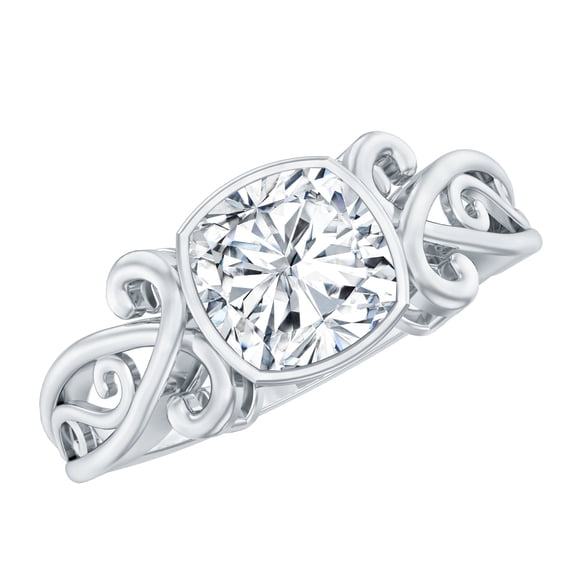 Rosec Jewels Moissanite Cushion Cut Engagement Ring 3 Carat - Vintage Style Ring - 8 mm - D-VS1 Quality Certified, 925 Sterling Silver, US 4.00