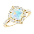 thumbnail image 1 of Rosec Jewels Ethiopian Opal Cushion Cut Engagement Ring with Diamond - Vintage Style Ring (8 mm, AAA Grade) - With Jewelry Box, 10K Yellow Gold, US 6.50, 1 of 10