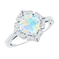 thumbnail image 1 of Rosec Jewels Ethiopian Opal Cushion Cut Engagement Ring with Diamond - Vintage Style Ring (1.8 Ct, AAA Grade) - with Jewelry Box, 14K White Gold, US 10.00, 1 of 10