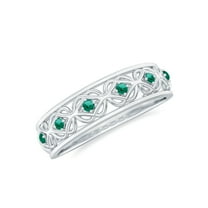 Rosec Jewels Vintage Inspired Ring for Women, Lab Grown Emerald Celtic Ring (AAAA Quality), 925 Sterling Silver, US 4.00