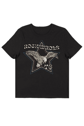 Vintage-Inspired Rock N Roll Americana Eagle Women's Black Short Sleeve Crew Neck Tee-Medium