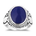 thumbnail image 1 of Vintage Inspired Round Dark Blue Lapis Leaf Accent Sterling Silver Ring – 10, 1 of 5
