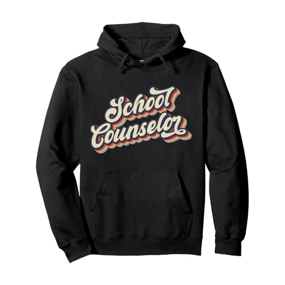 Vintage-Inspired School Counselor Hoodie - Classic Black Pullover with Kangaroo Pocket, Cotton Blend, Long Sleeve - Perfect for Everyday & Casual Wear
