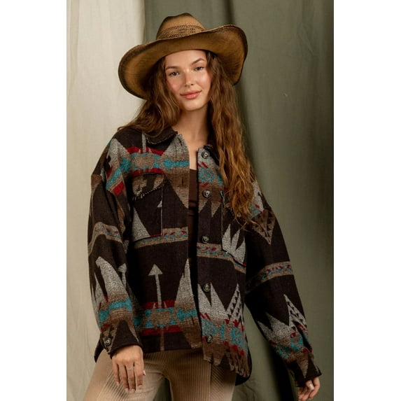 Vintage Inspired Shirt Jacket Coat (L, MultiBrown)