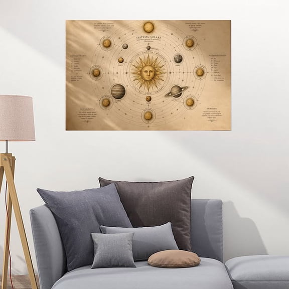 Vintage Inspired Solar System Poster Heliocentric Astronomy Wall Art Sun Center Celestial Chart Space Decor Planet Matte Print Science Gift Poster Size 24''x36'' GoldenGate JSC