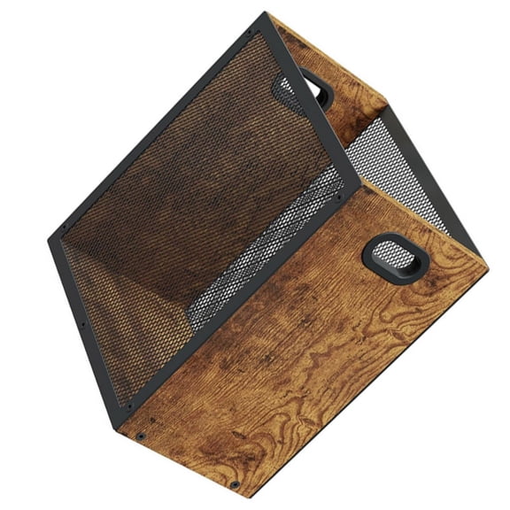 Vintage Inspired Steel And Wood Desktop Garbage Bin With Side Handles Easy To Carry