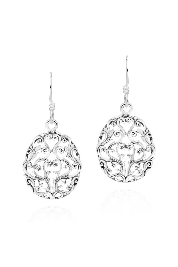 Vintage Inspired Sterling Silver Ovals w/ Filigree Swirls Dangle Earrings